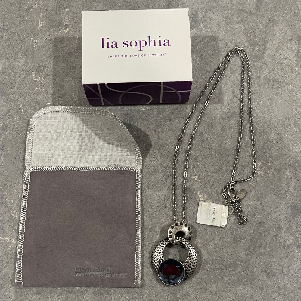 Lia Sophia Silver Caleigh Necklace with Blue Stone Kiam Collection 28”